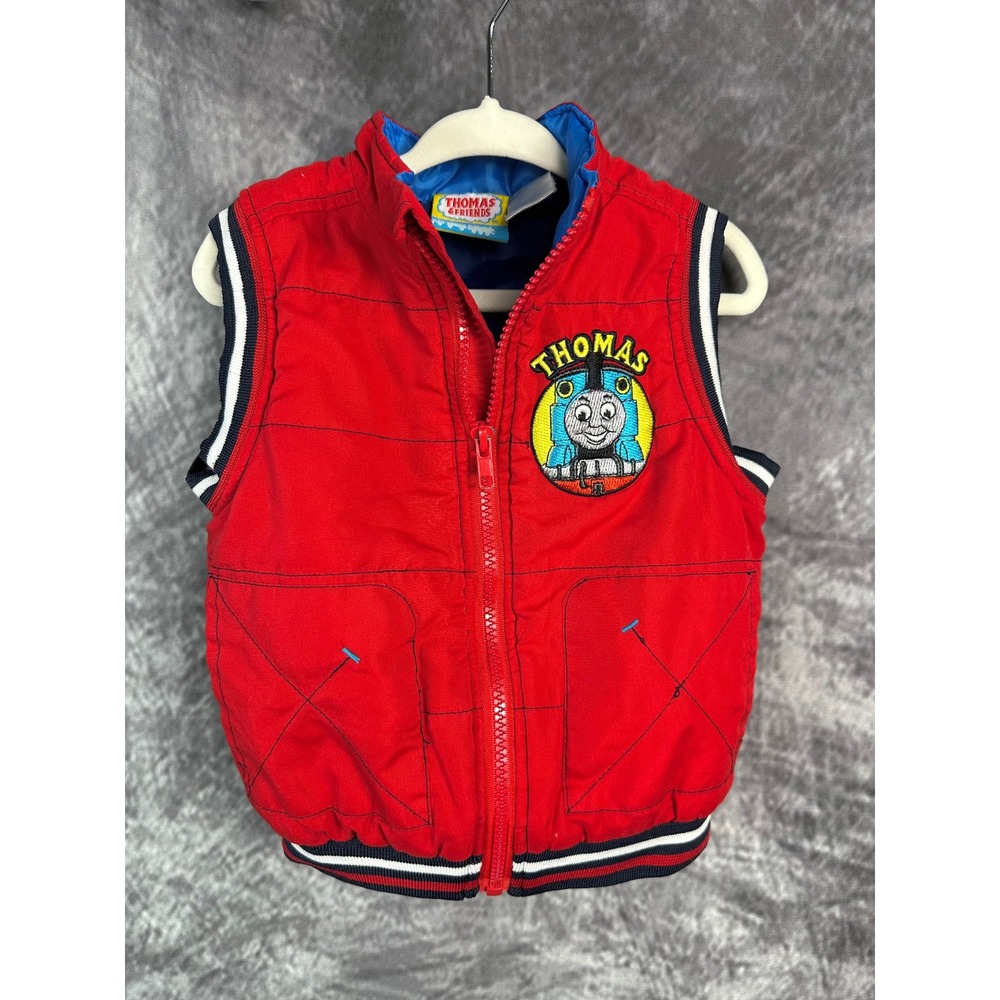 Thomas & Friends Zip Front Red Vest Kids sz 18 Months Vintage Y2K Quilted Retro